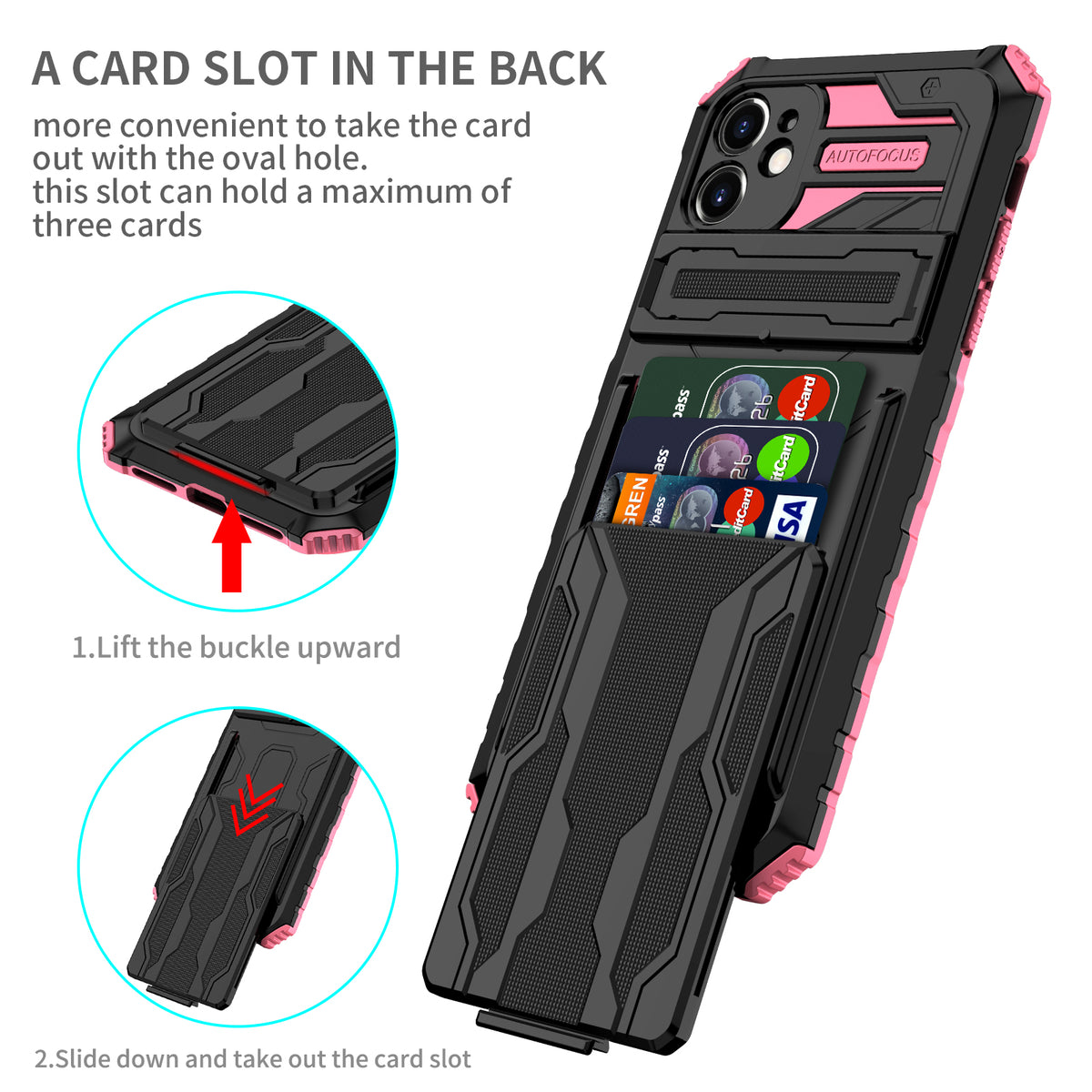 iPhone 11 Heavy Duty Kickstand Case Shockproof Card Holder PINK