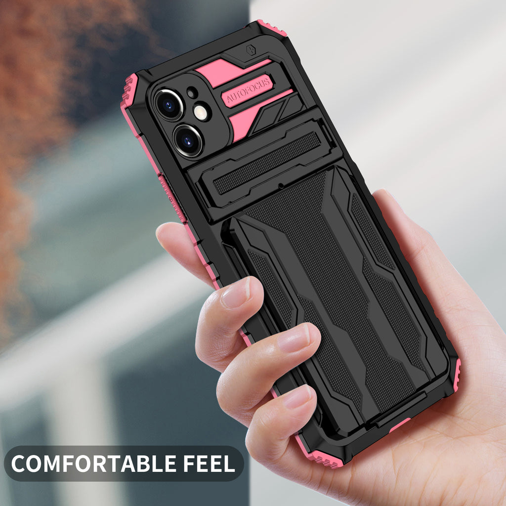 iPhone 11 Heavy Duty Kickstand Case Shockproof Card Holder PINK