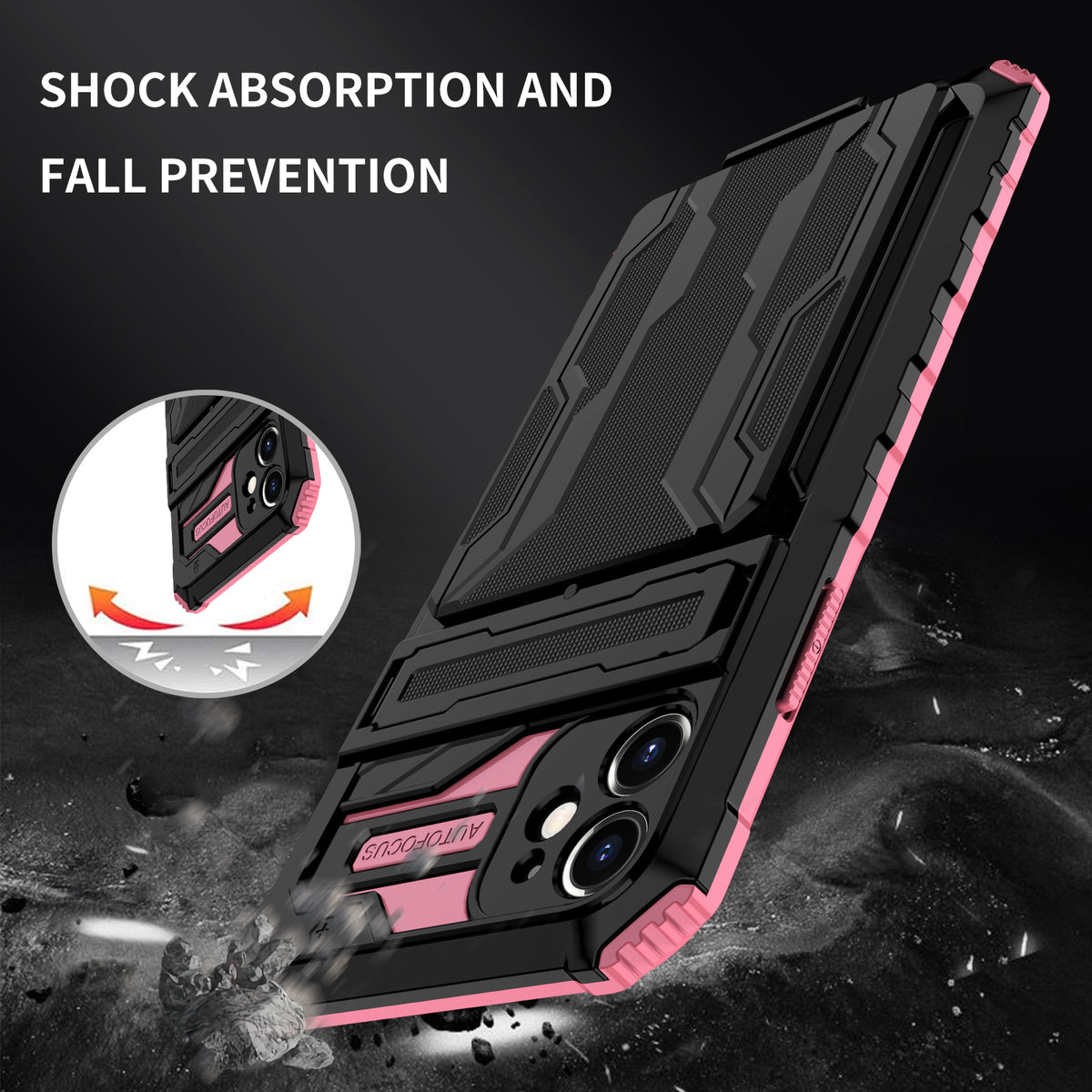 iPhone 11 Heavy Duty Kickstand Case Shockproof Card Holder PINK