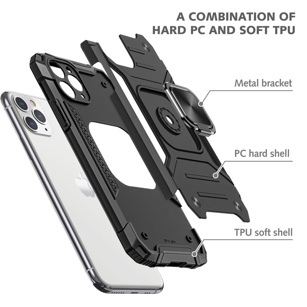 iPhone 11 Pro Rugged Tough Case Shockproof Hybrid Cover BLACK