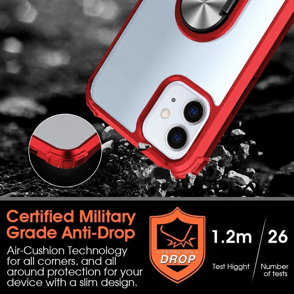 iPhone 12 Rugged Tough Case Shockproof Hybrid Cover RED