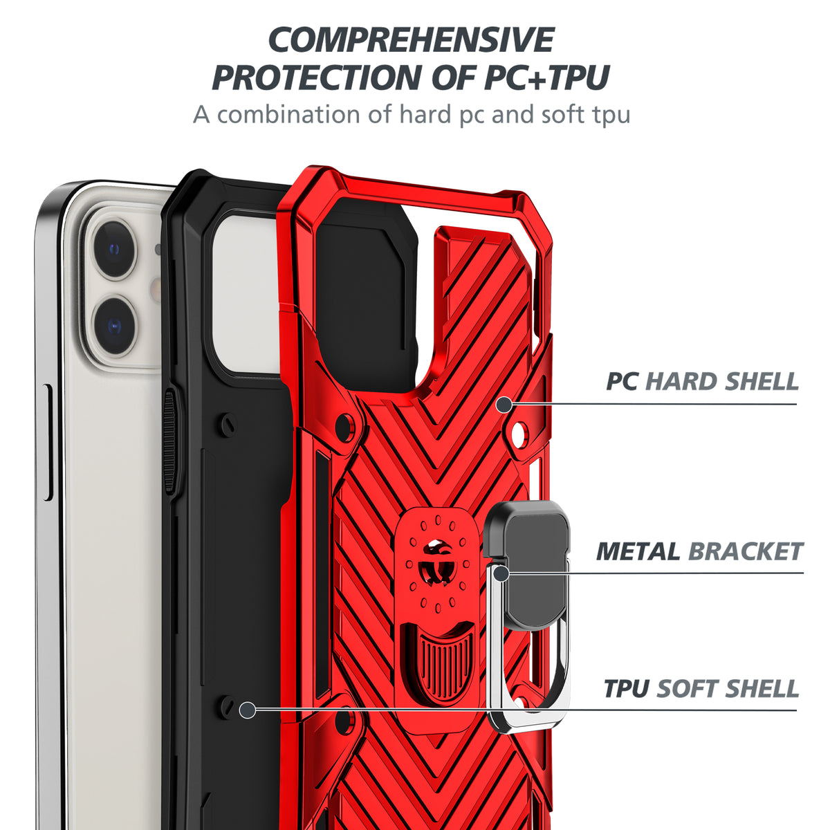 iPhone 12 Rugged Tough Case Shockproof Hybrid Cover RED