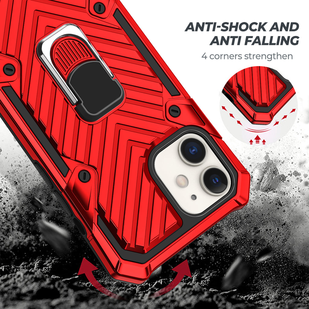 iPhone 12 Rugged Tough Case Shockproof Hybrid Cover RED