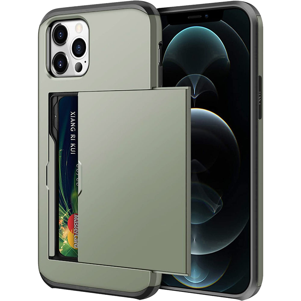iPhone 12 Pro Shockproof Wallet Case Card Cover GREEN