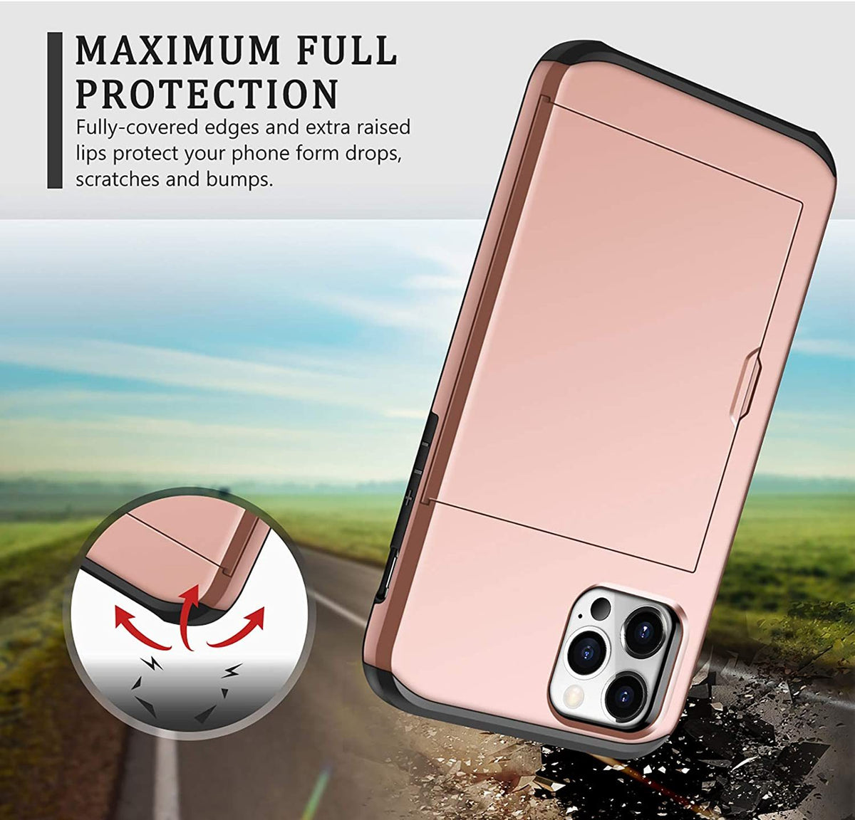 iPhone 12 Pro Max Shockproof Wallet Case Card Cover PINK