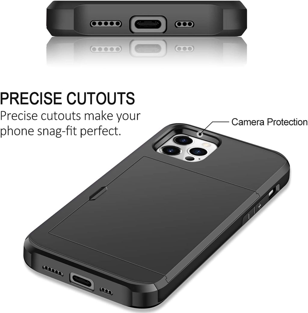 iPhone 12 Pro Shockproof Wallet Case Card Cover BLACK