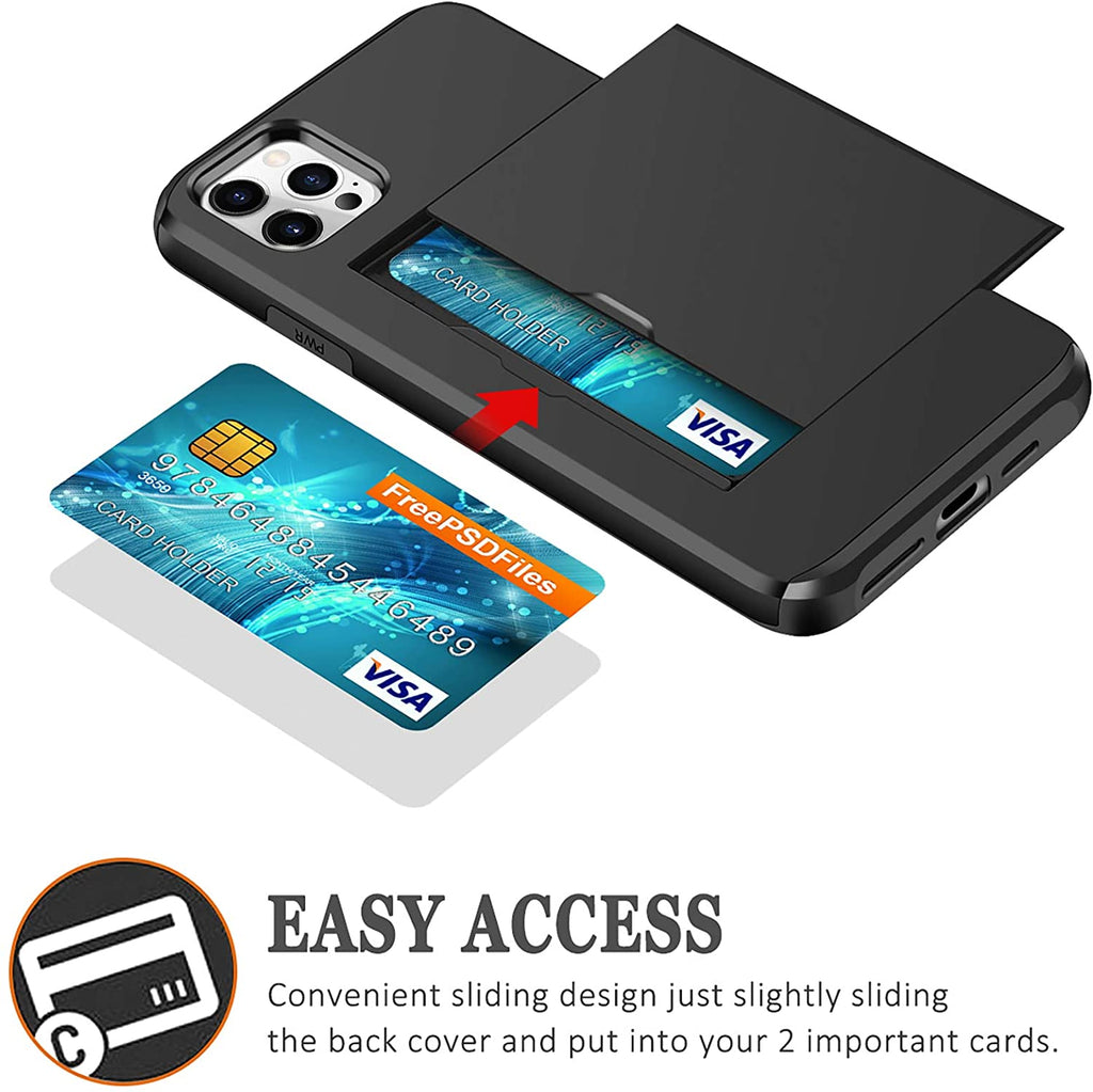 iPhone 12 Pro Shockproof Wallet Case Card Cover BLACK
