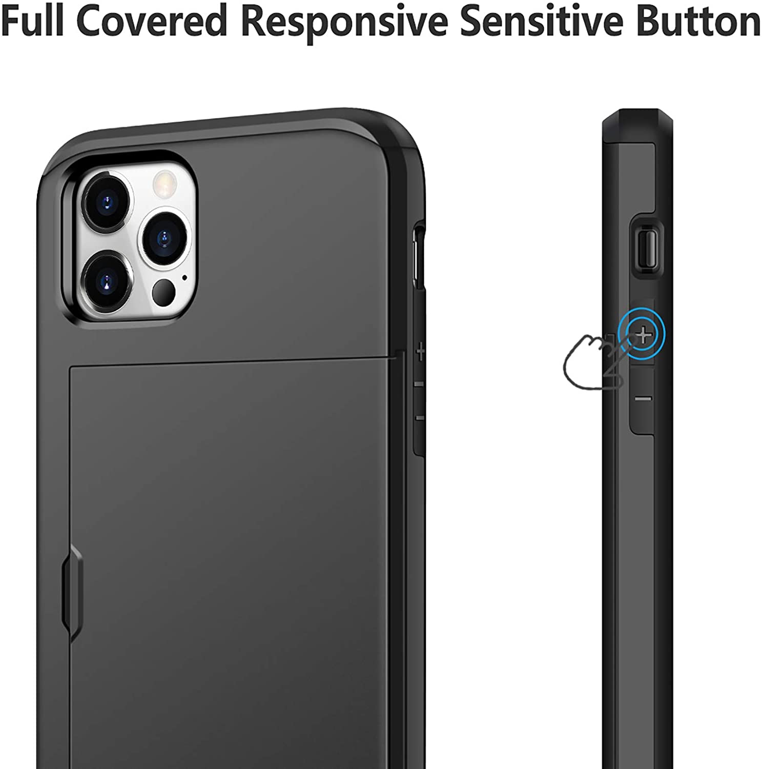 iPhone 12 Pro Shockproof Wallet Case Card Cover BLACK
