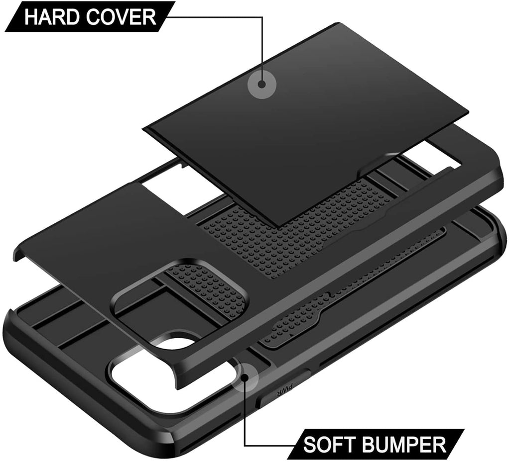 iPhone 12 Pro Shockproof Wallet Case Card Cover BLACK