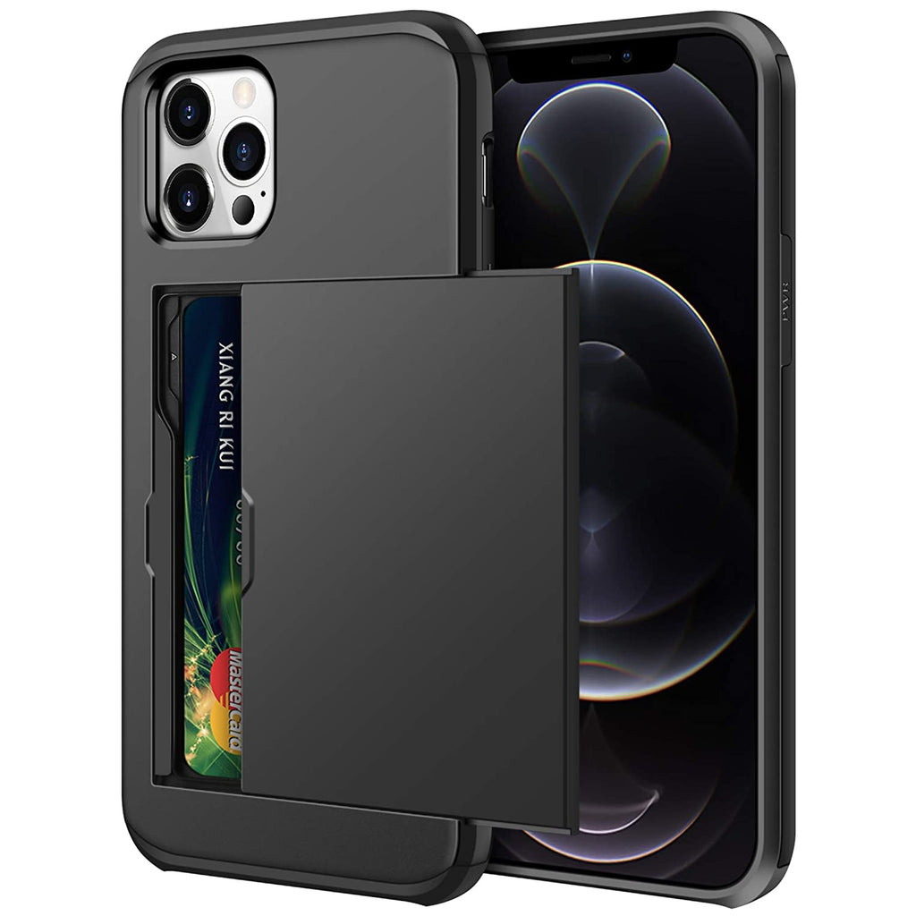 iPhone 12 Pro Shockproof Wallet Case Card Cover BLACK