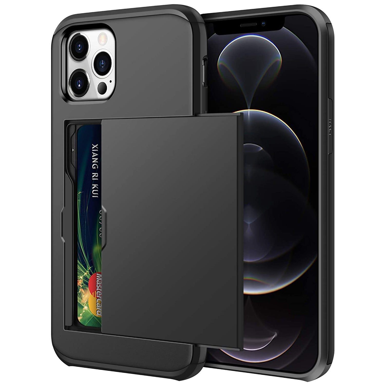iPhone 12 Pro Shockproof Wallet Case Card Cover BLACK