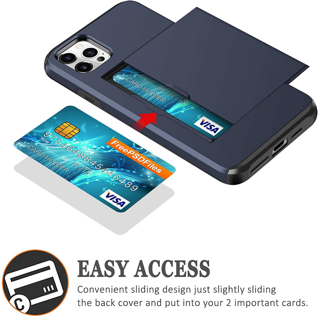 iPhone 13 Pro Shockproof Wallet Case Card Cover BLUE