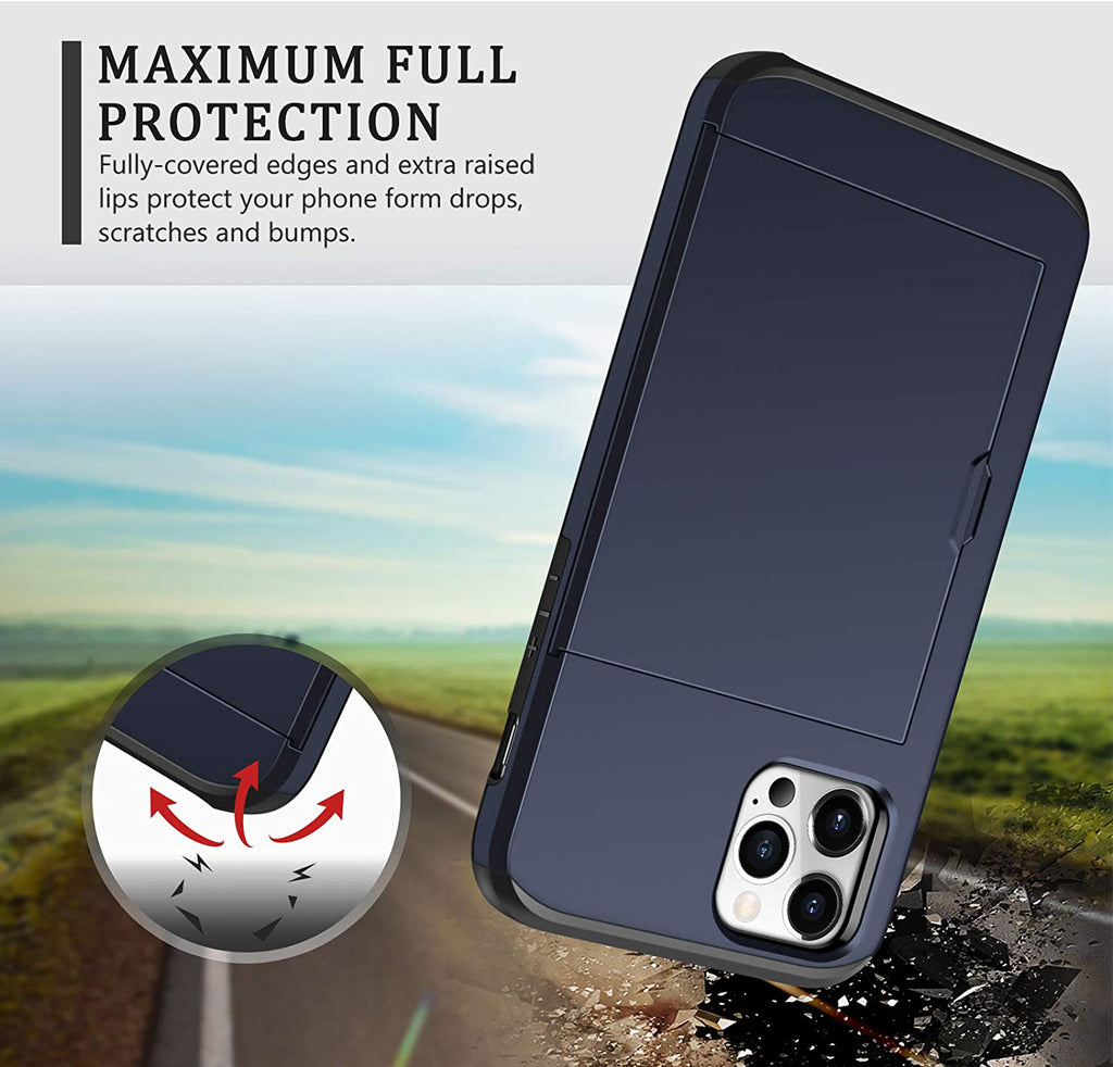 iPhone 13 Pro Shockproof Wallet Case Card Cover BLUE