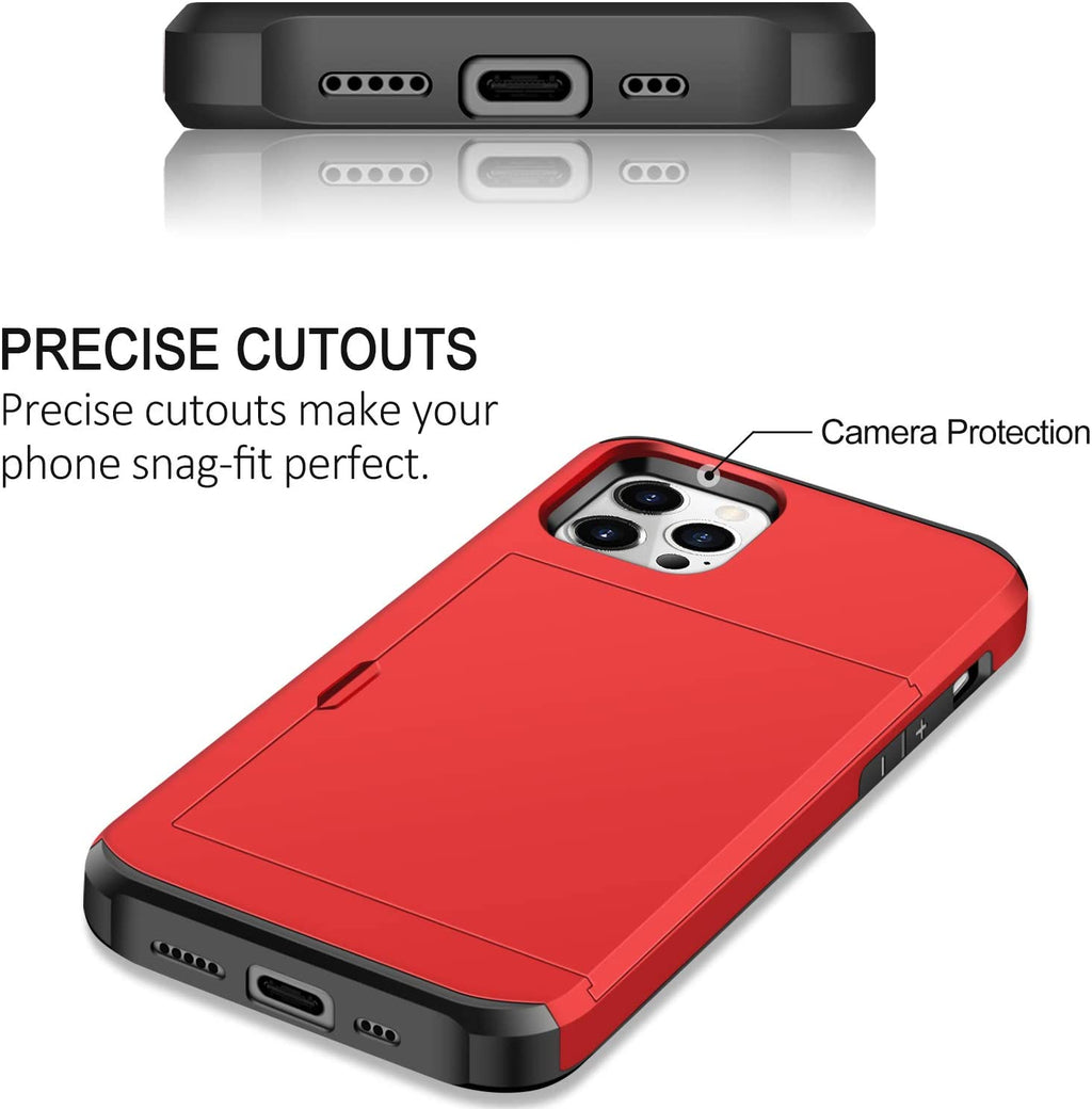 iPhone 12 Pro Shockproof Wallet Case Card Cover RED