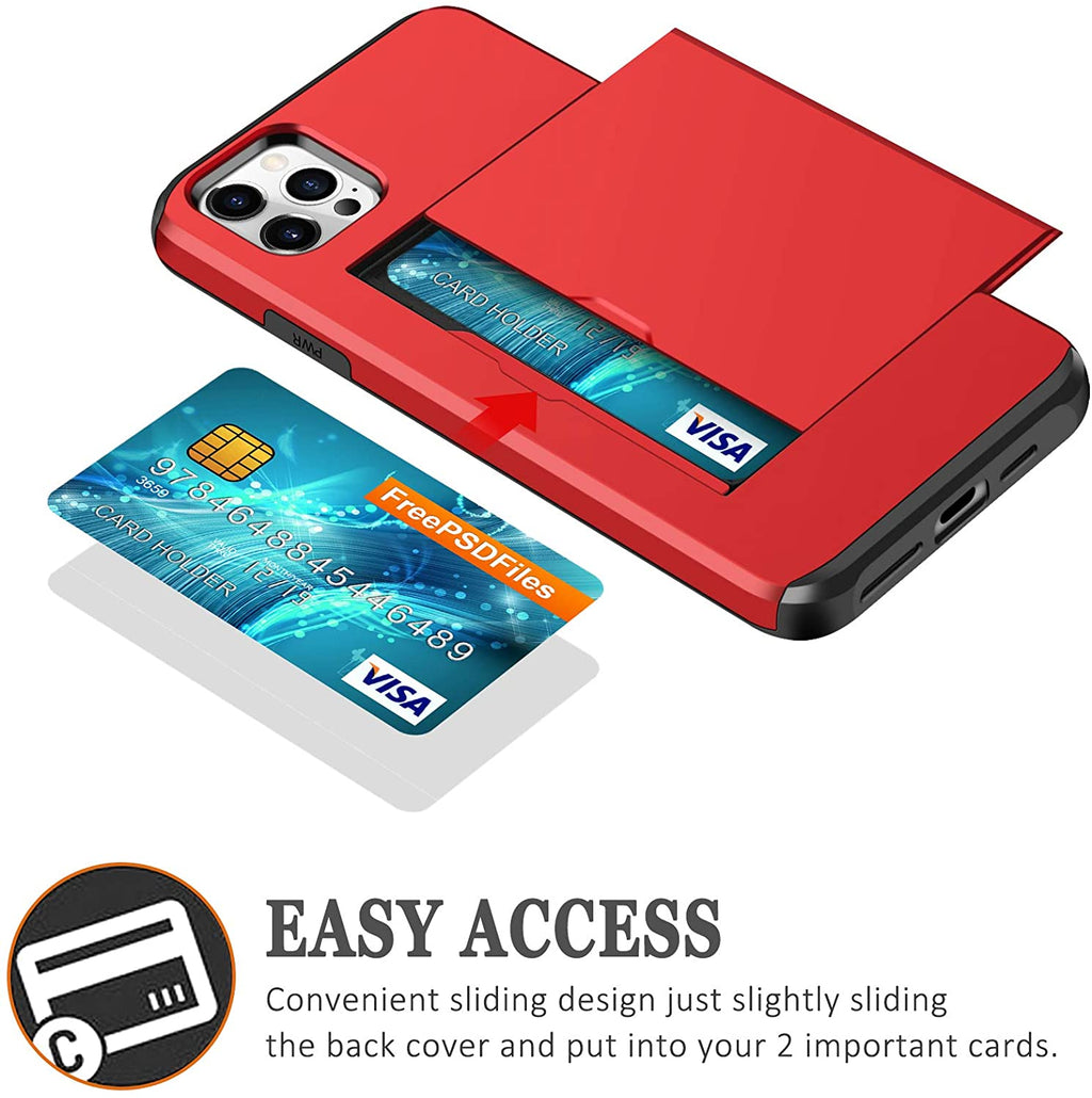 iPhone 12 Pro Shockproof Wallet Case Card Cover RED
