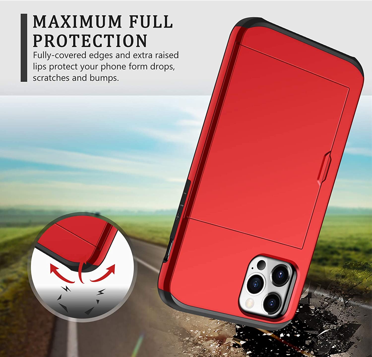 iPhone 12 Pro Shockproof Wallet Case Card Cover RED