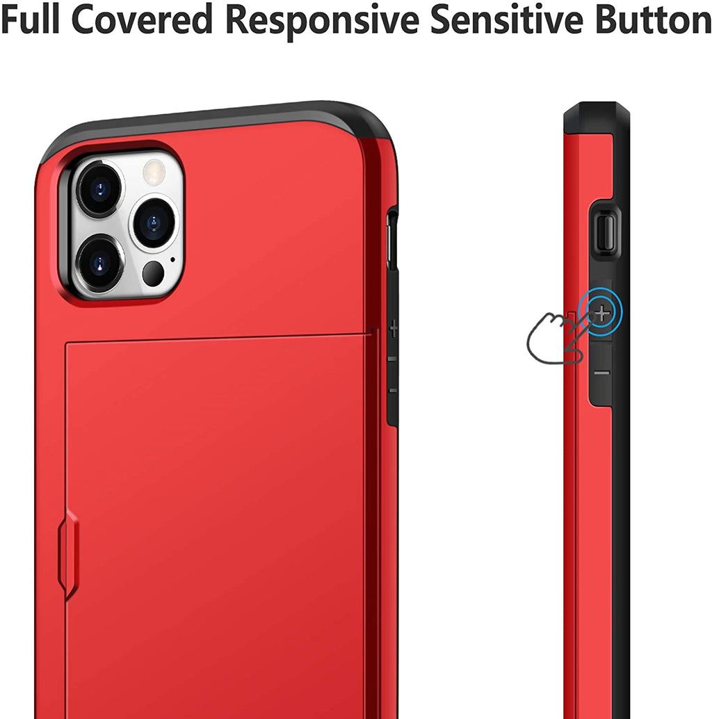 iPhone 12 Pro Shockproof Wallet Case Card Cover RED