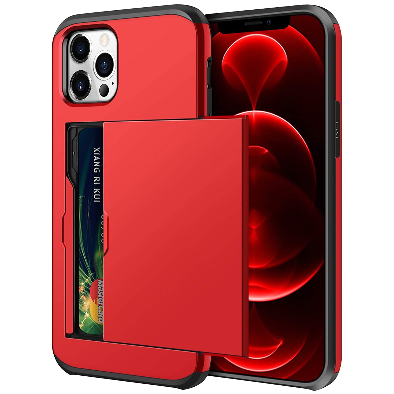 iPhone 12 Pro Shockproof Wallet Case Card Cover RED