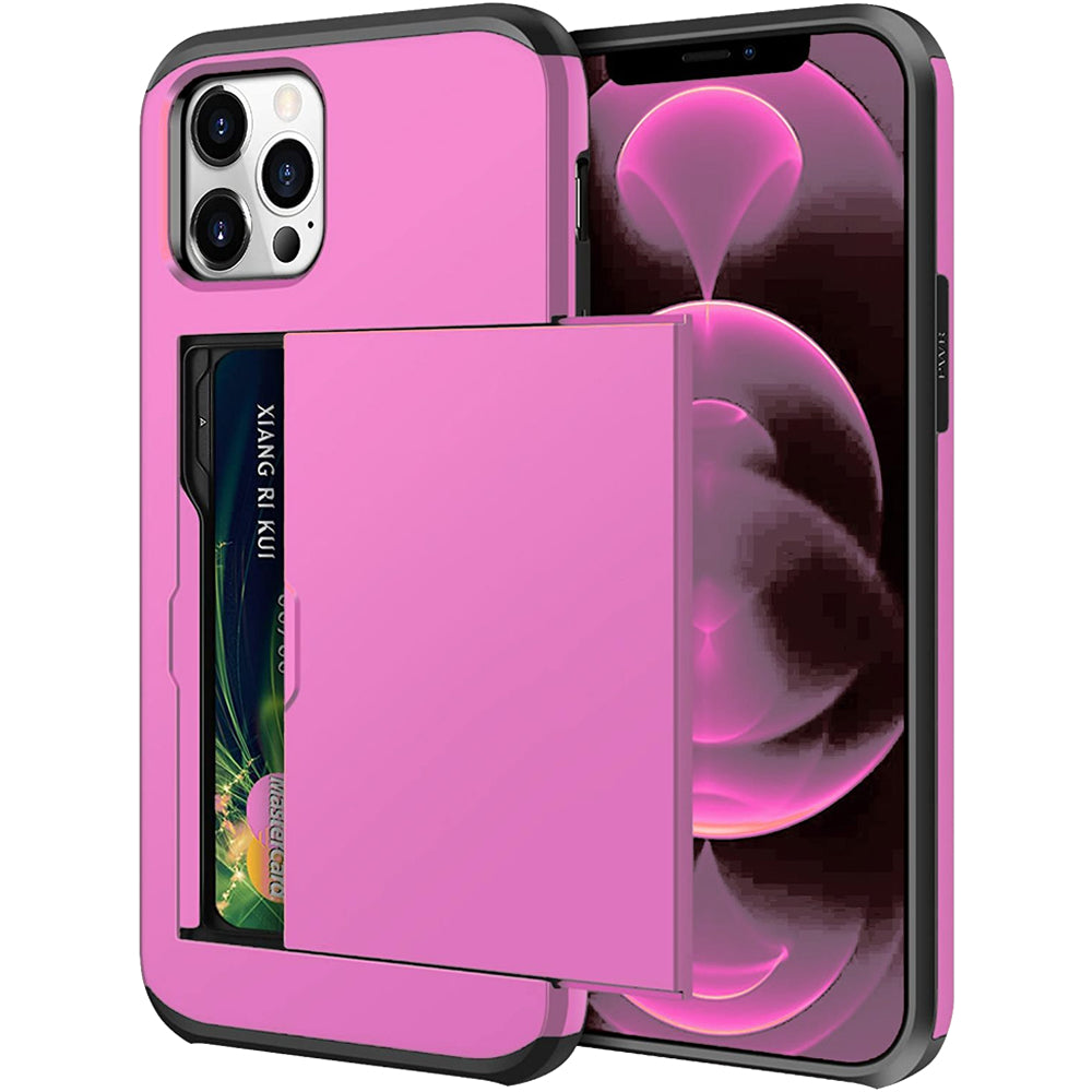 iPhone 12 Pro Shockproof Wallet Case Card Cover HOT PINK