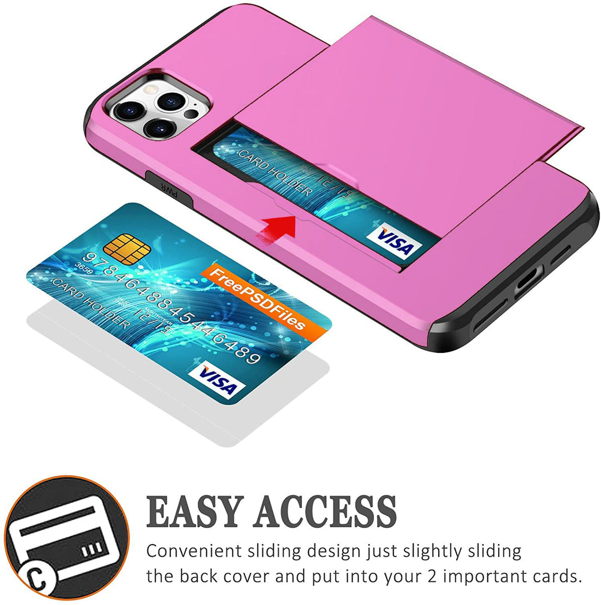 iPhone 12 Pro Shockproof Wallet Case Card Cover HOT PINK