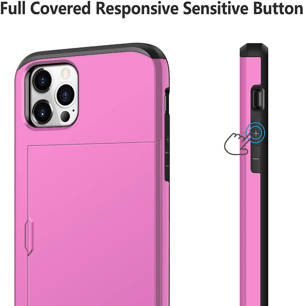 iPhone 12 Pro Shockproof Wallet Case Card Cover HOT PINK