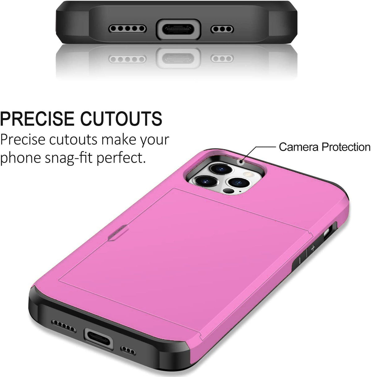 iPhone 12 Pro Shockproof Wallet Case Card Cover HOT PINK