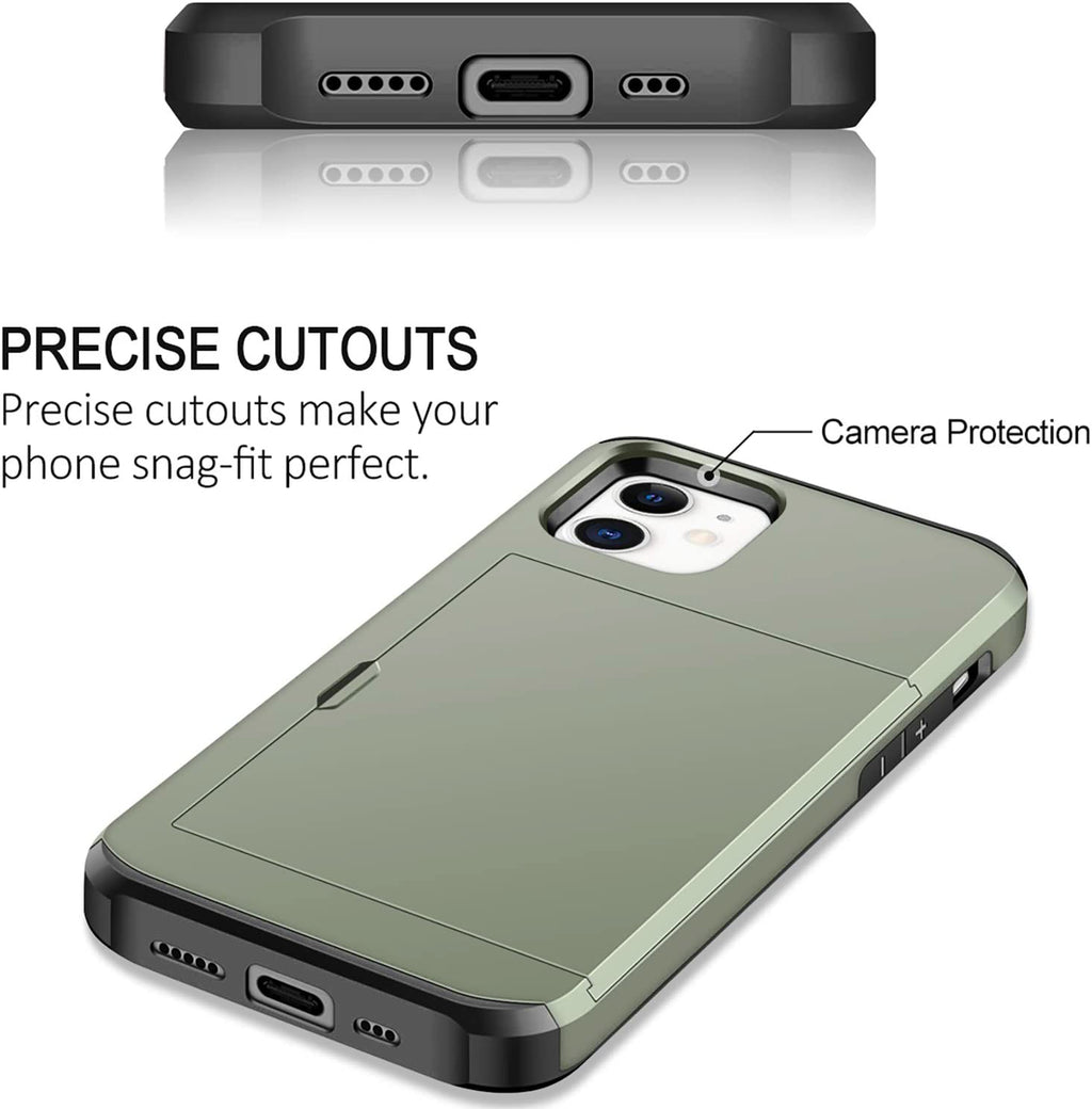 iPhone 12 Shockproof Wallet Case Card Cover GREEN