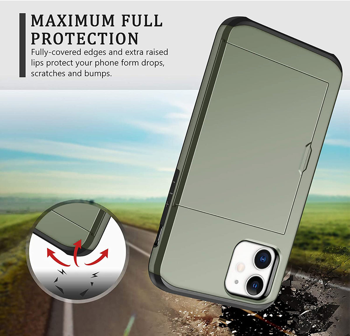 iPhone 12 Shockproof Wallet Case Card Cover GREEN
