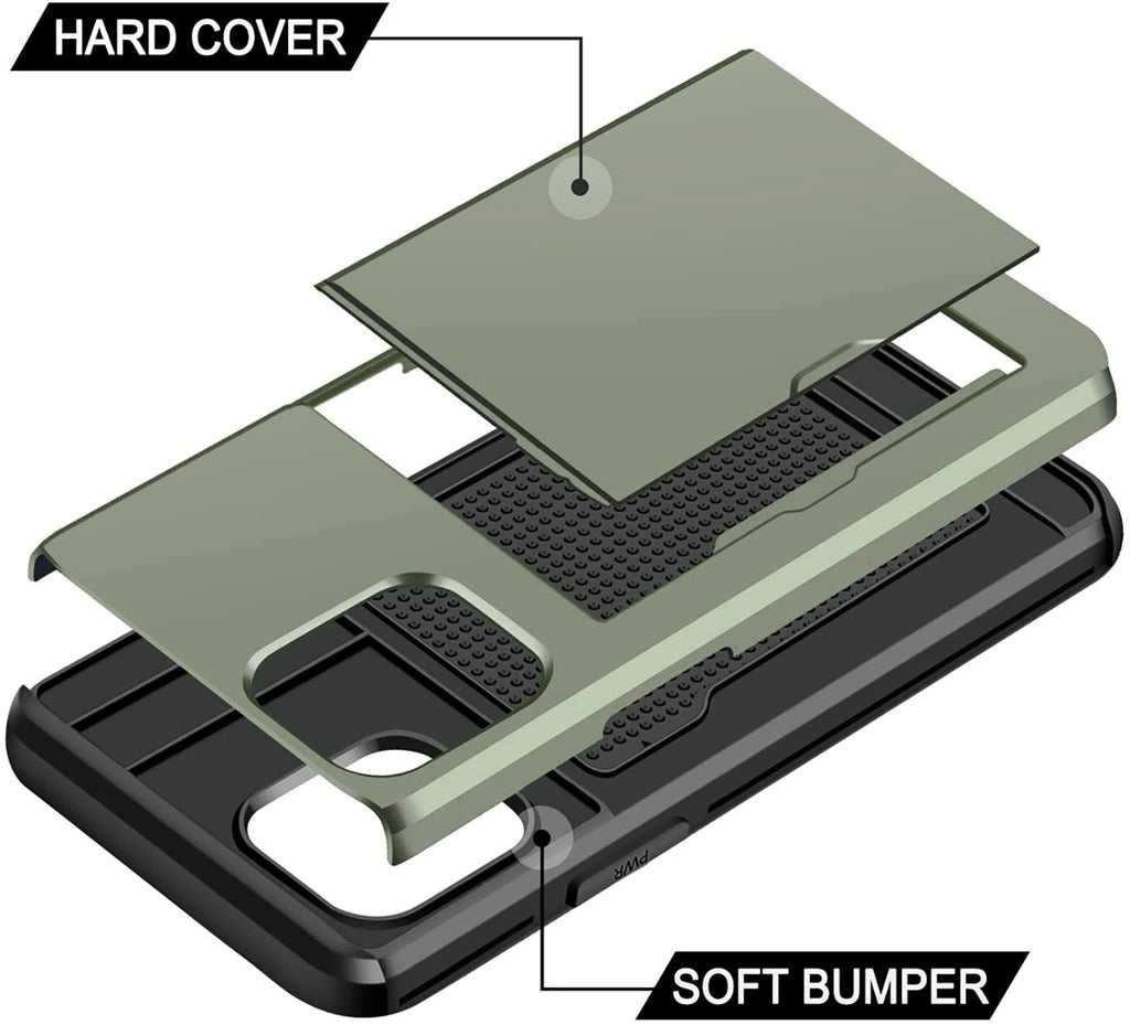 iPhone 12 Shockproof Wallet Case Card Cover GREEN