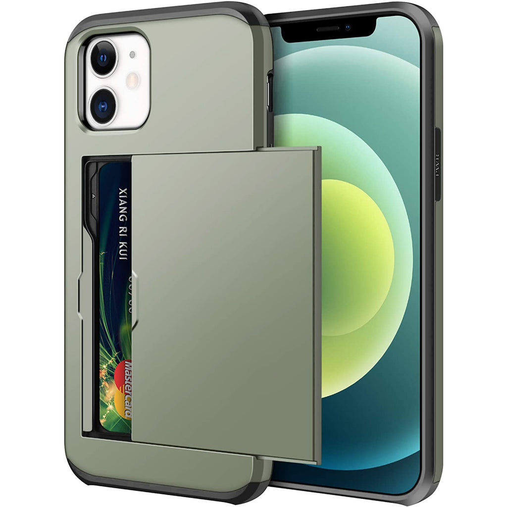 iPhone 12 Shockproof Wallet Case Card Cover GREEN