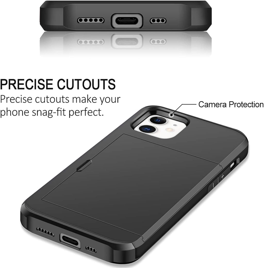 iPhone 12 Shockproof Wallet Case Card Cover BLACK
