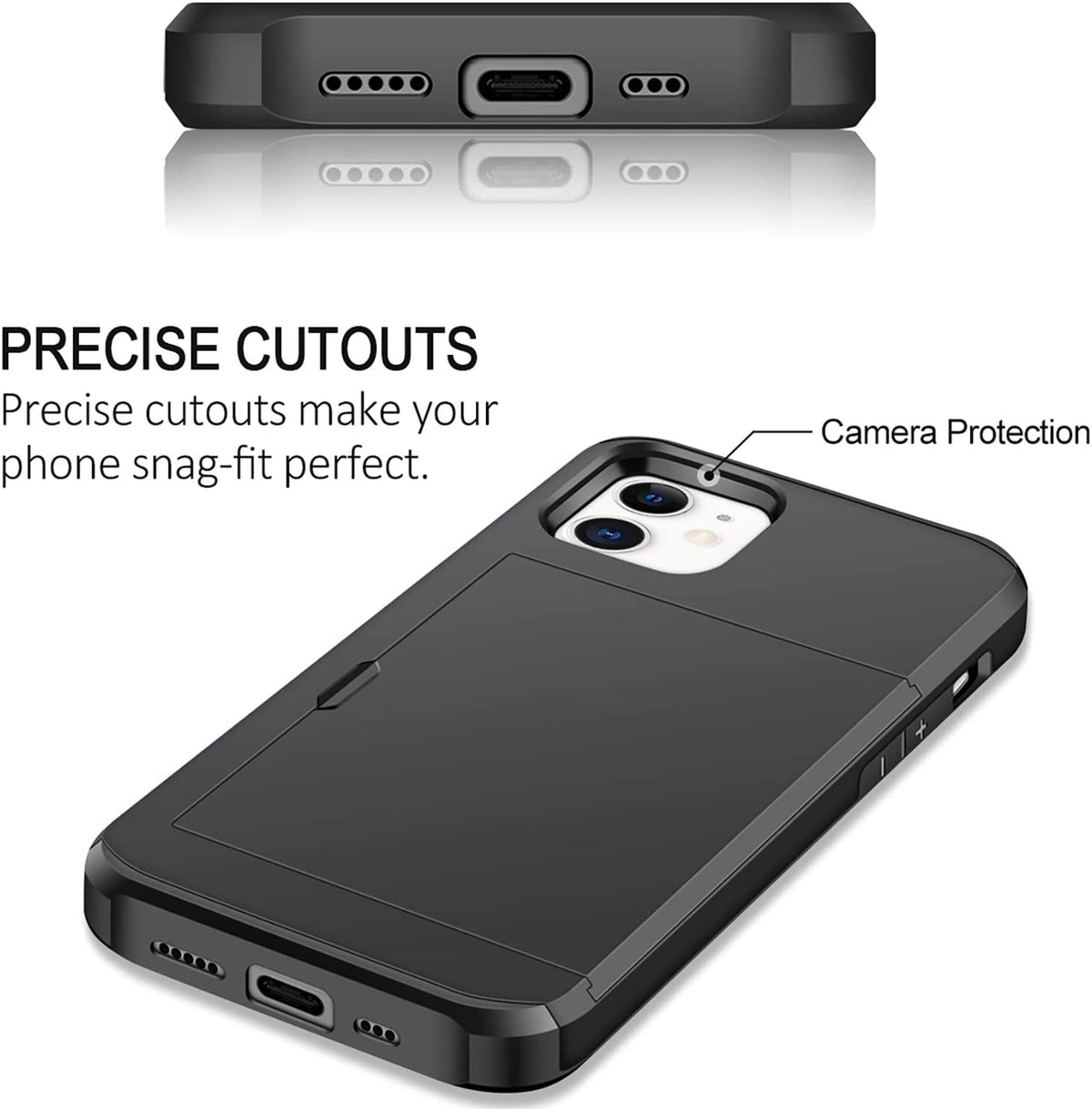 iPhone 12 Shockproof Wallet Case Card Cover BLACK