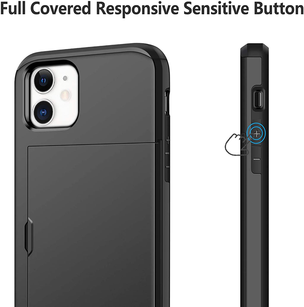 iPhone 12 Shockproof Wallet Case Card Cover BLACK