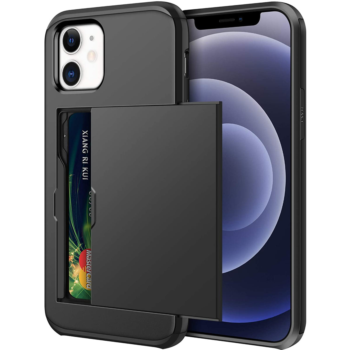iPhone 12 Shockproof Wallet Case Card Cover BLACK