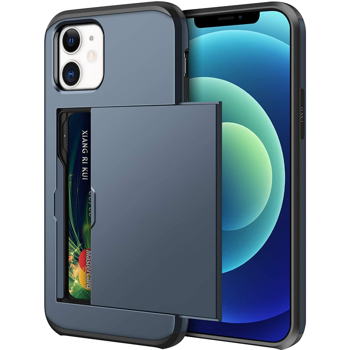 iPhone 12 Shockproof Wallet Case Card Cover BLUE
