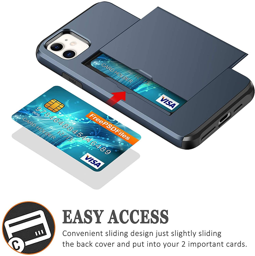 iPhone 12 Shockproof Wallet Case Card Cover BLUE