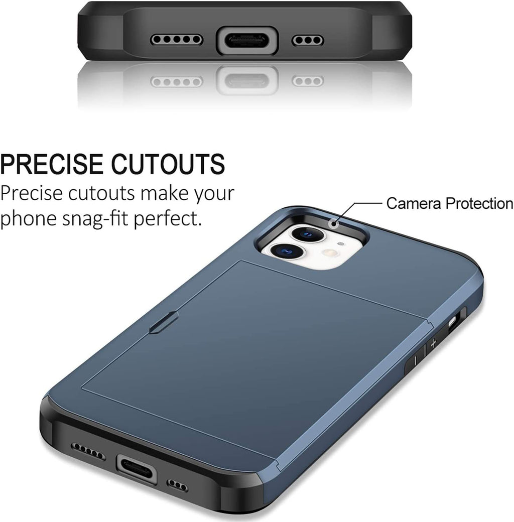 iPhone 12 Shockproof Wallet Case Card Cover BLUE