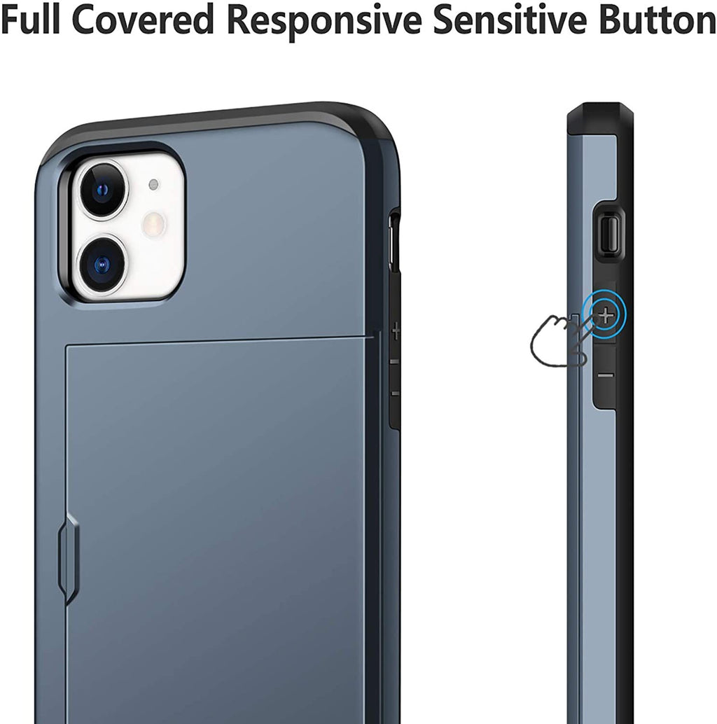 iPhone 12 Shockproof Wallet Case Card Cover BLUE