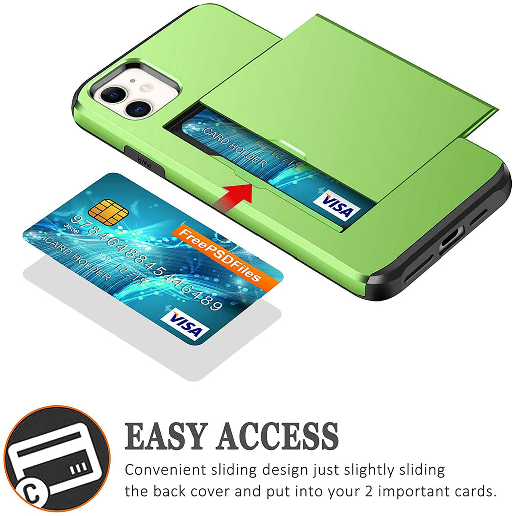 iPhone 12 Shockproof Wallet Case Card Cover GREEN