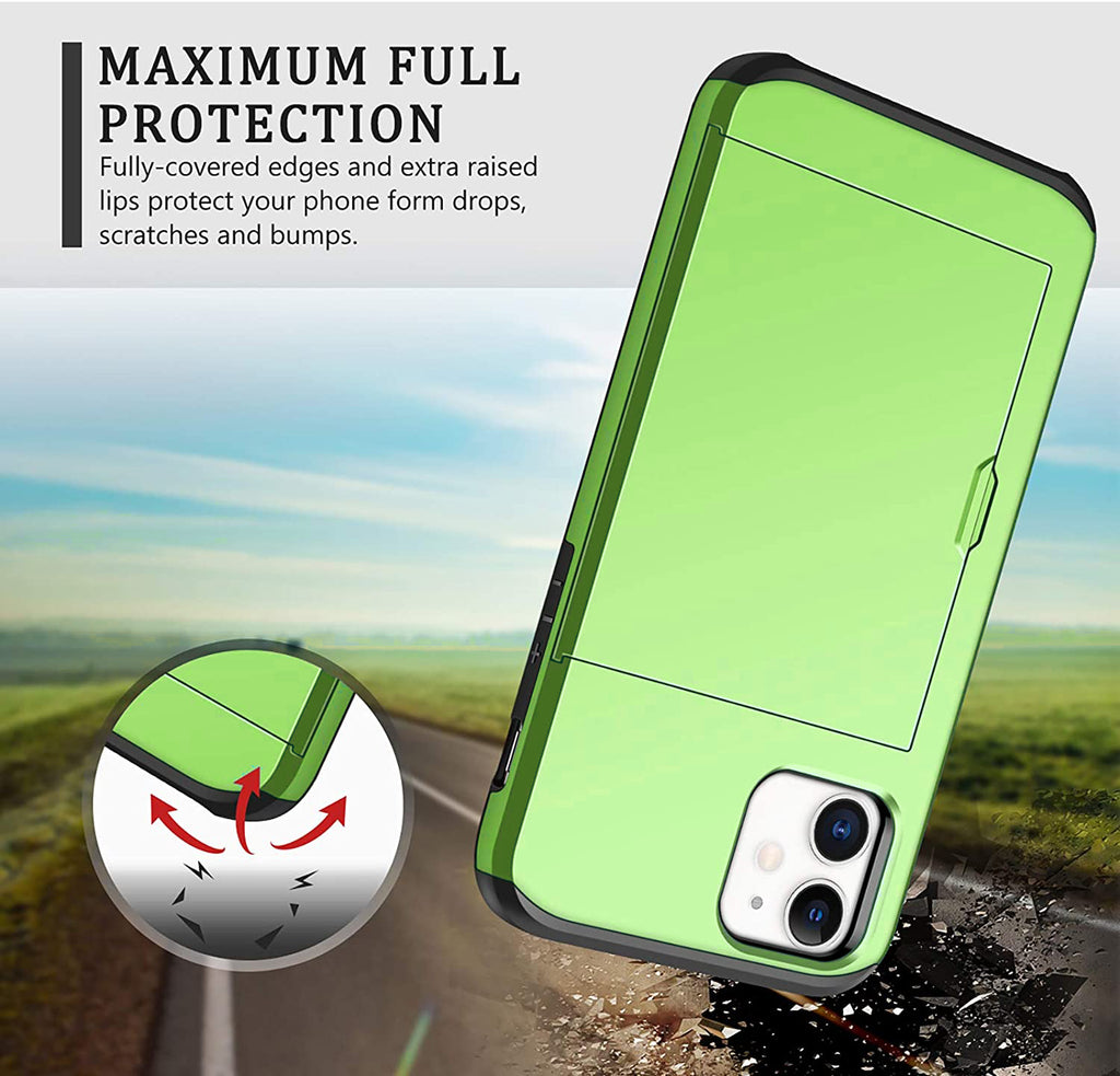 iPhone 12 Shockproof Wallet Case Card Cover GREEN