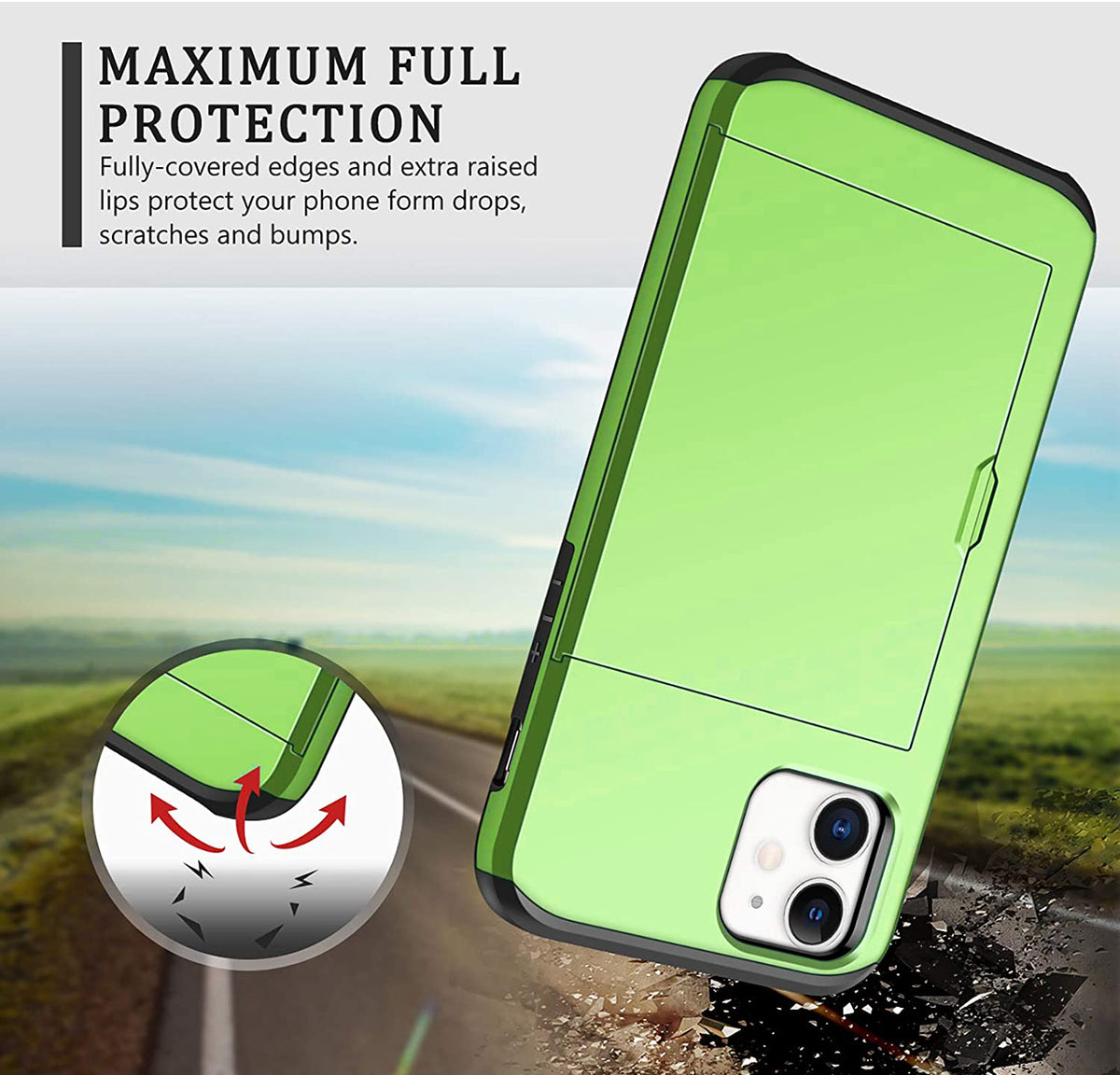 iPhone 12 Shockproof Wallet Case Card Cover GREEN
