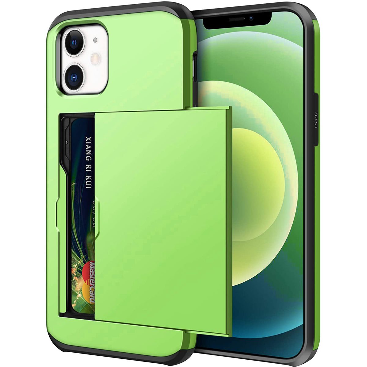 iPhone 12 Shockproof Wallet Case Card Cover GREEN