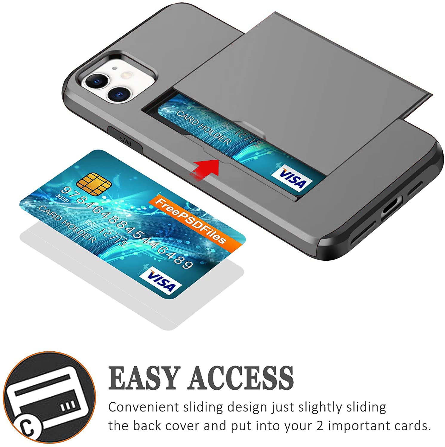 iPhone 11 Shockproof Wallet Case Card Cover GREY