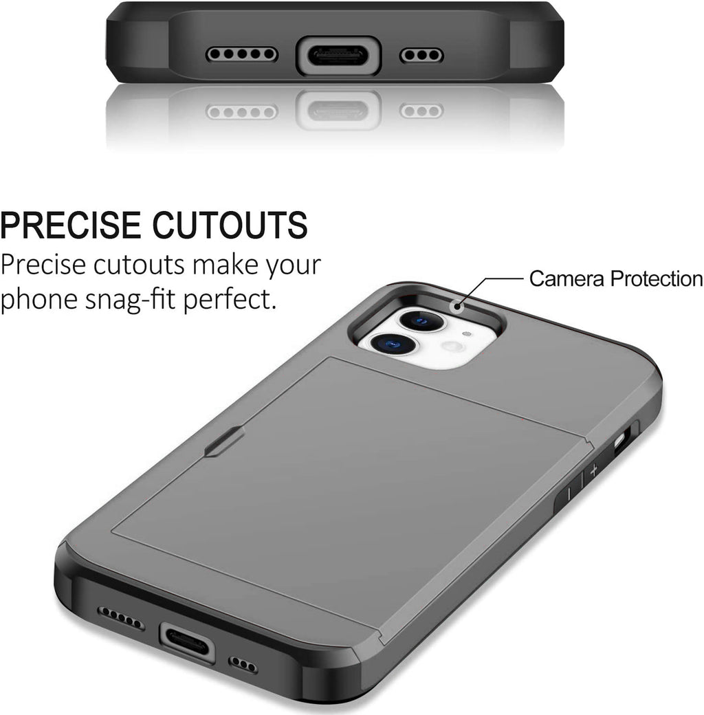 iPhone 11 Shockproof Wallet Case Card Cover GREY