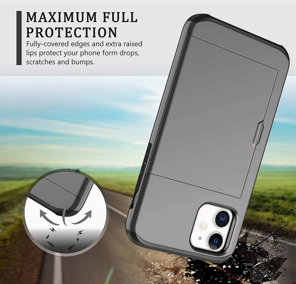 iPhone 11 Shockproof Wallet Case Card Cover GREY