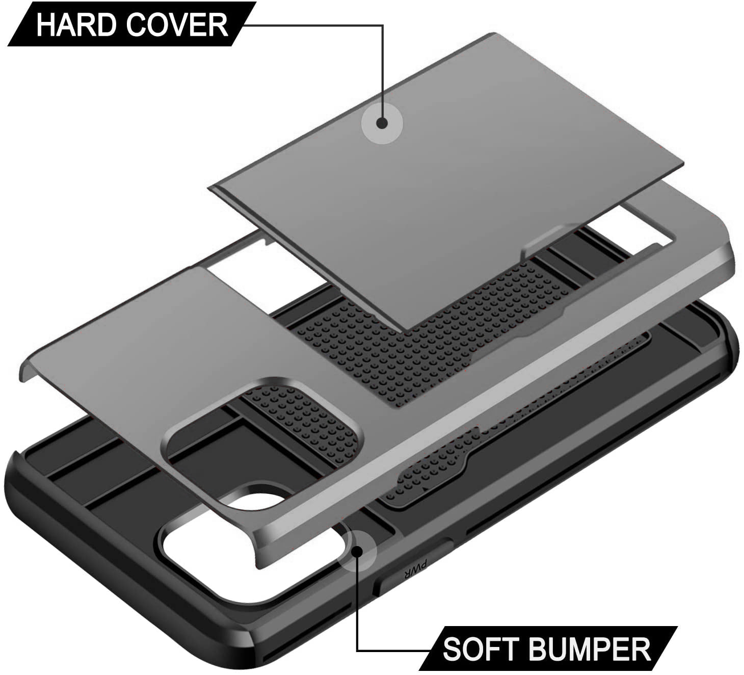 iPhone 11 Shockproof Wallet Case Card Cover GREY