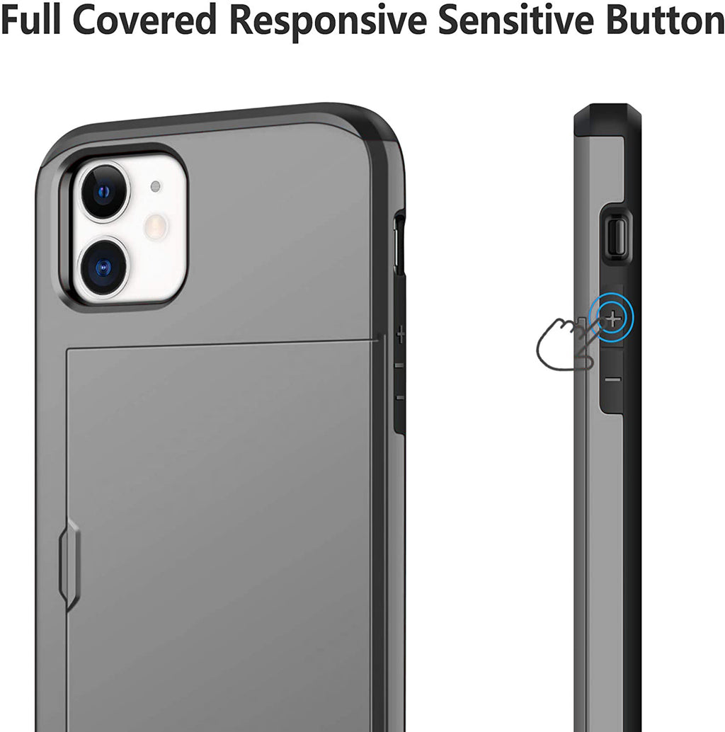 iPhone 11 Shockproof Wallet Case Card Cover GREY