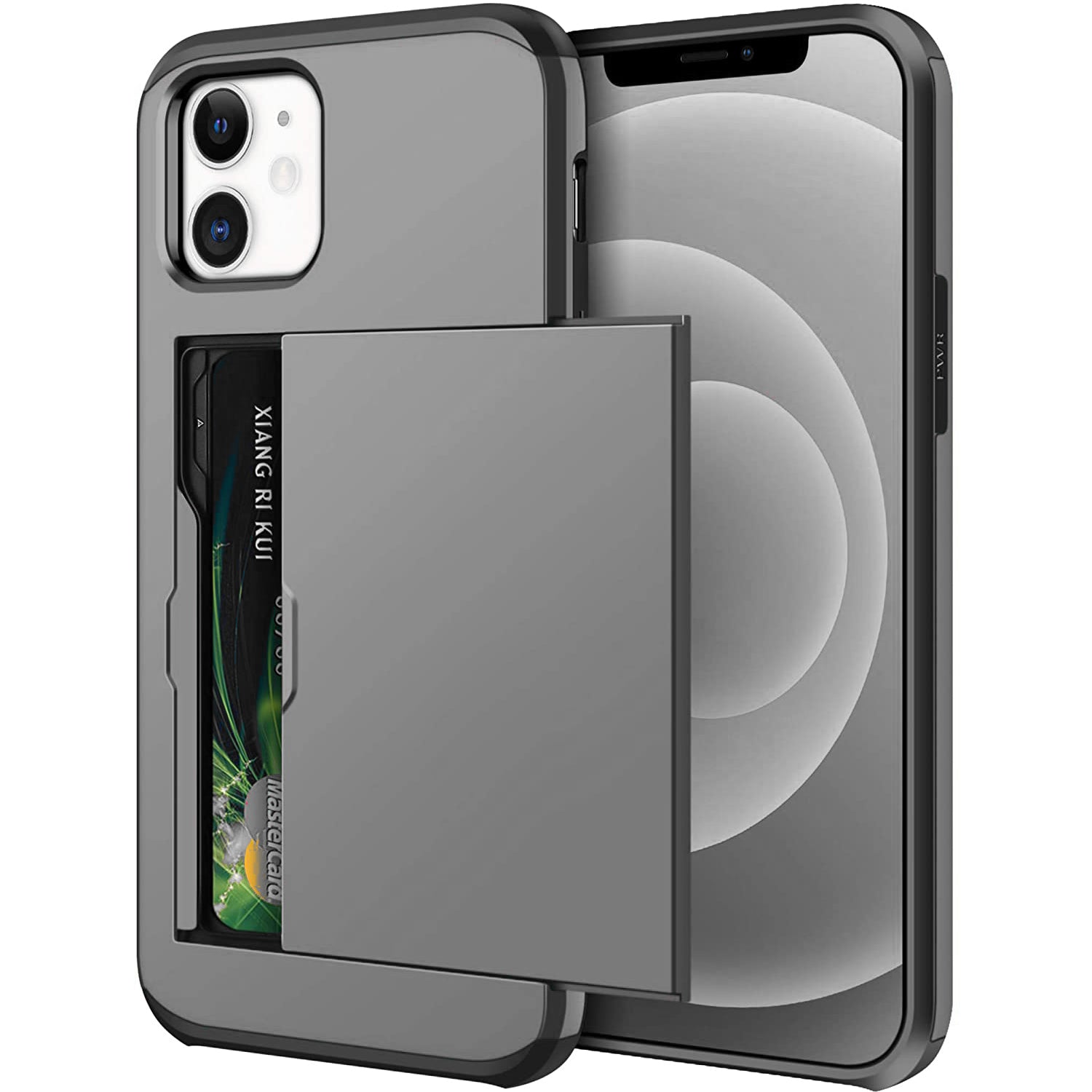 iPhone 11 Shockproof Wallet Case Card Cover GREY