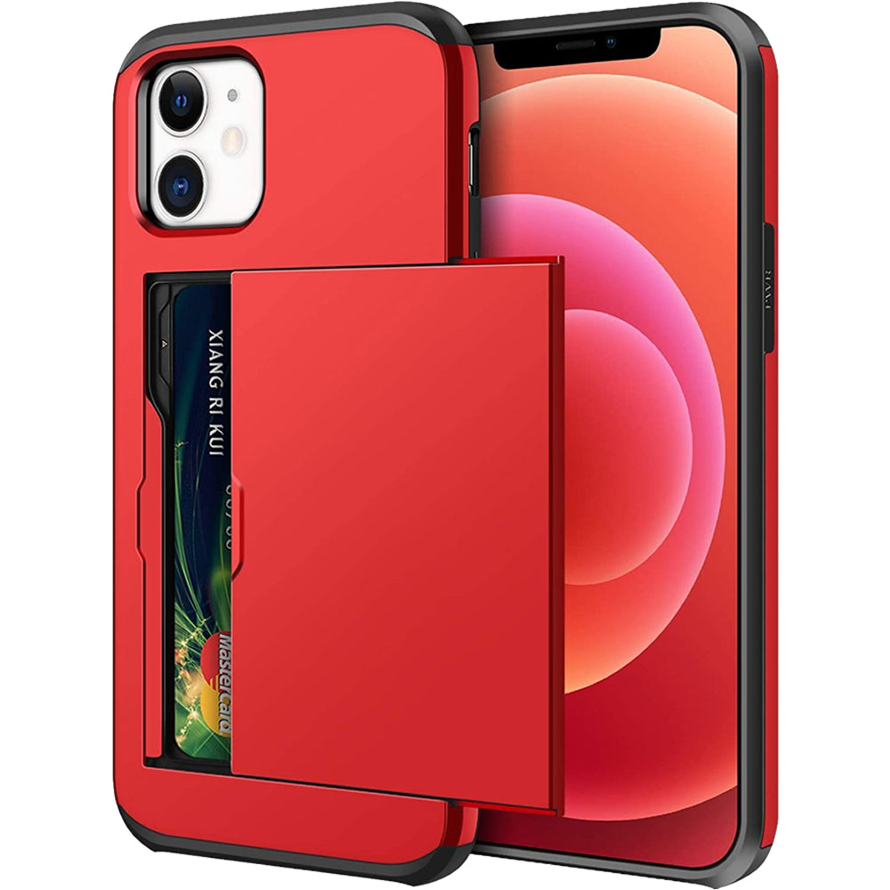 iPhone 12 Shockproof Wallet Case Card Cover RED