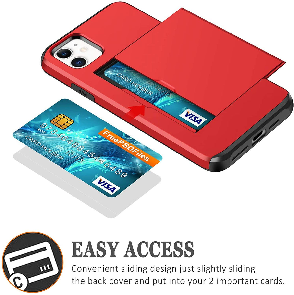 iPhone 12 Shockproof Wallet Case Card Cover RED
